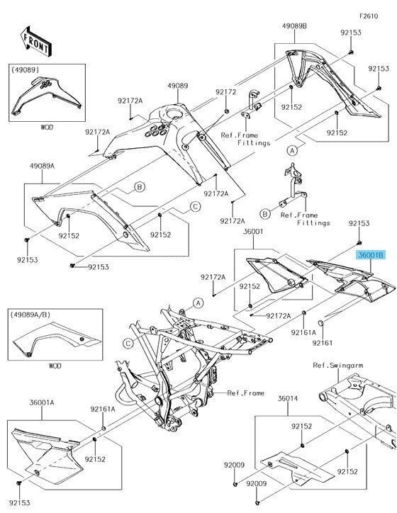 KAWASAKI KLX140 08-24 Genuine Rear Side Cover RH B.WHITE 36001-0156-266 OEM