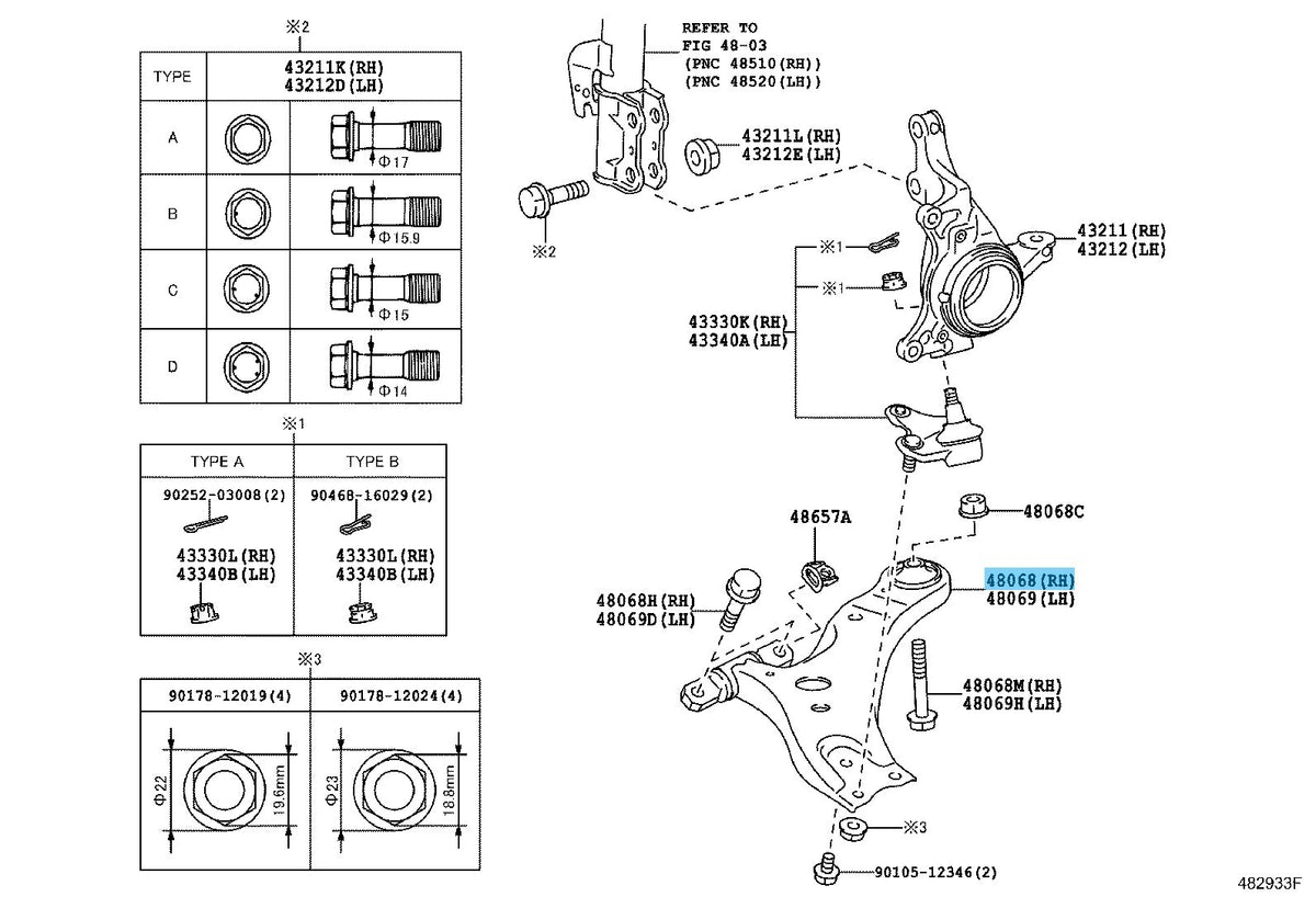 LEXUS RX350 GYL15 10-13 Genuine Front Suspension Lower Arm RH 48068-48052 OEM
