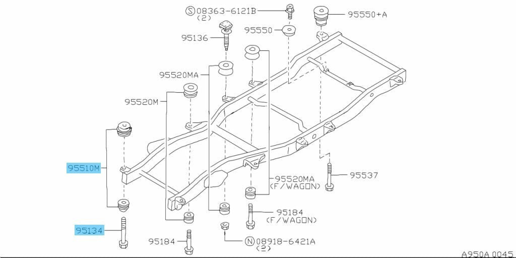 NISSAN PATROL SAFARI Y61 Genuine BODY MOUNTING INSULATOR 1ST & BOLT x2 Set OEM