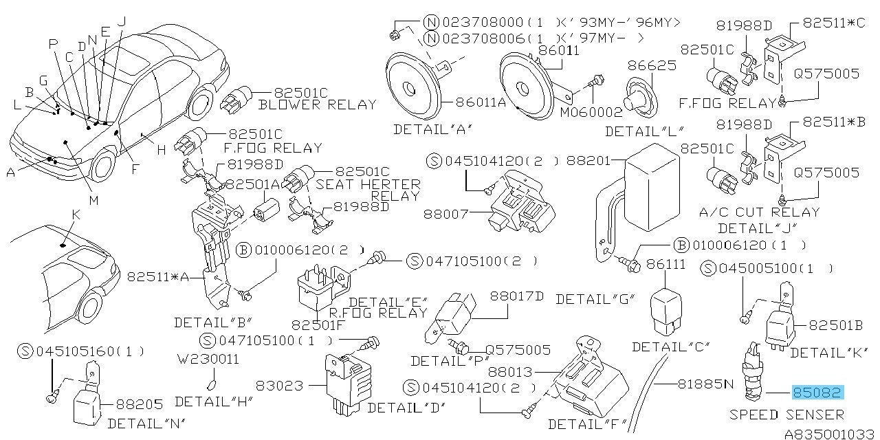 SUBARU IMPREZA GC8 1997-1998 Genuine Speed Sensor Assembly 85082AC012 OEM