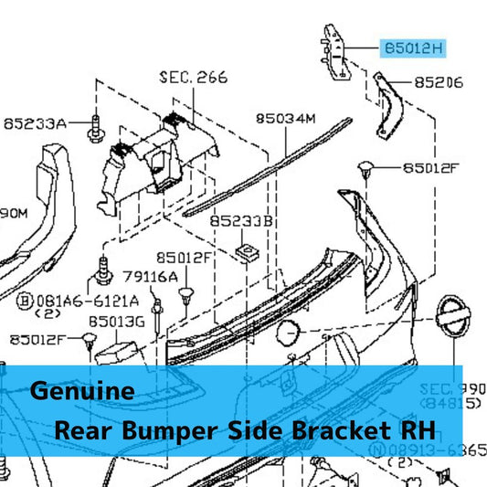 NISSAN 370Z Z34 '09-16 Genuine Rear Bumper Side Bracket RH 85222-1EA0B OEM