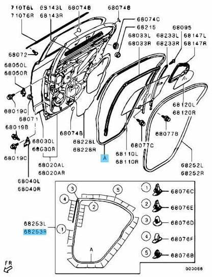 MITSUBISHI LANCER EVO 10 08-15 Genuine RR Door Opening Otr Weatherstrip RH OEM