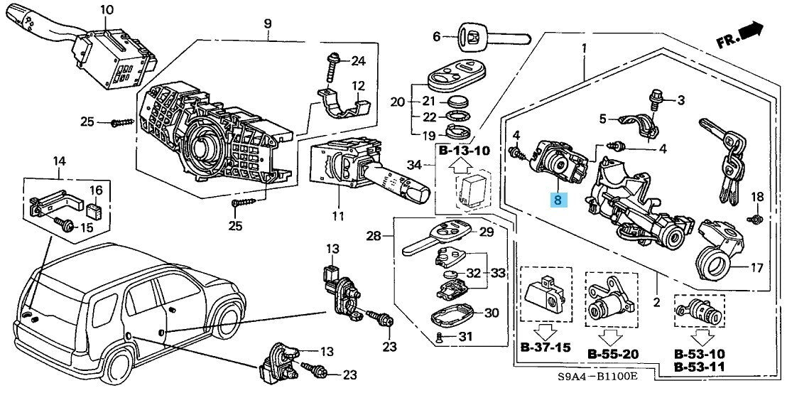 HONDA CR-V RD5 02-11 Genuine Steering Ignition Switch 35130-SAA-J51 OEM