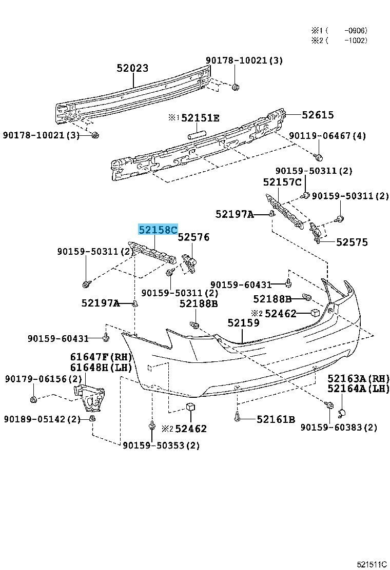 TOYOTA CAMRY GSV40 07-11 Genuine Rear Bumper Side Support NO.2 LH 52158-33010
