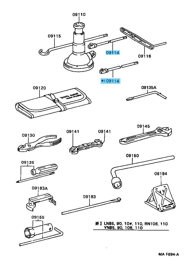 TOYOTA HILUX LN110L '93-97 Genuine Jack Handle Extension Sub-Assy 09114-28010
