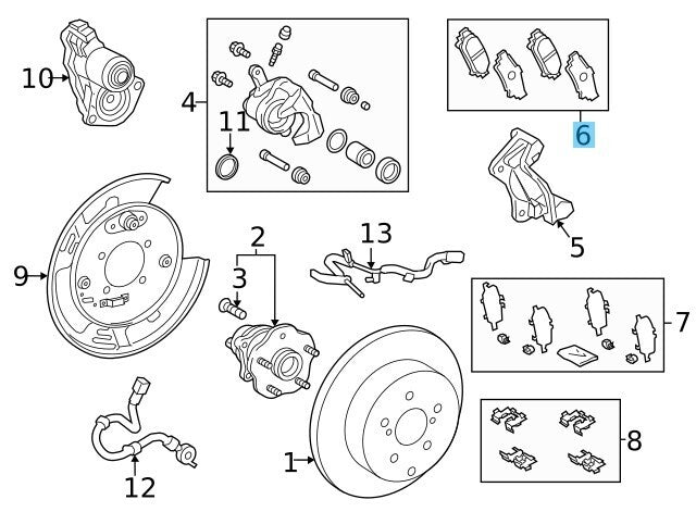 TOYOTA HIGHLANDER GSU7# 20-23 Genuine Rear Disc Brake Pad Kit 04466-02430 OEM
