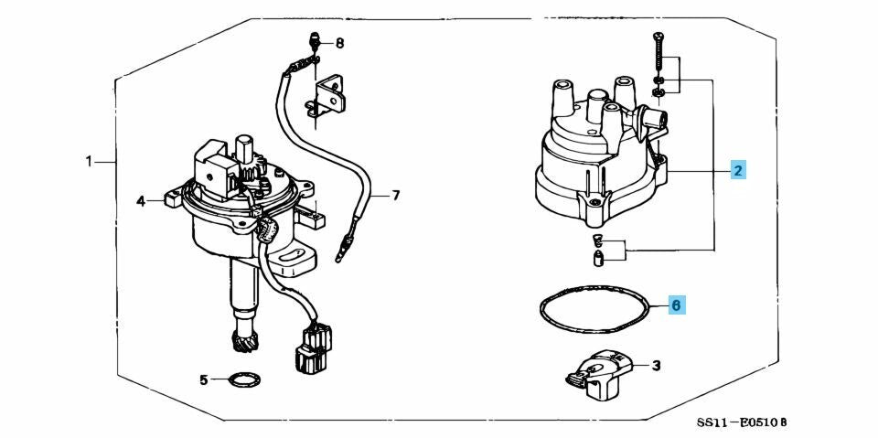 HONDA BEAT PP1 1991-1996 Genuine Distributor Cap & Rotor & Packing Set OEM