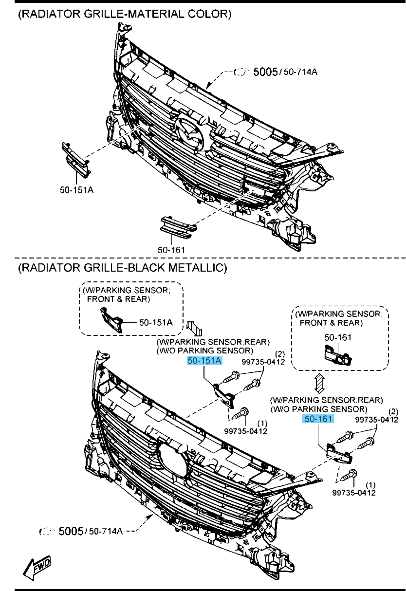 MAZDA MAZDA3 17-18 Genuine Front Grill Bracket Cover RH & LH Set B63E-50-154/164