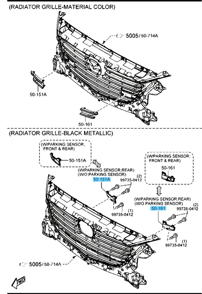 MAZDA MAZDA3 17-18 Genuine Front Grill Bracket Cover RH & LH Set B63E-50-154/164