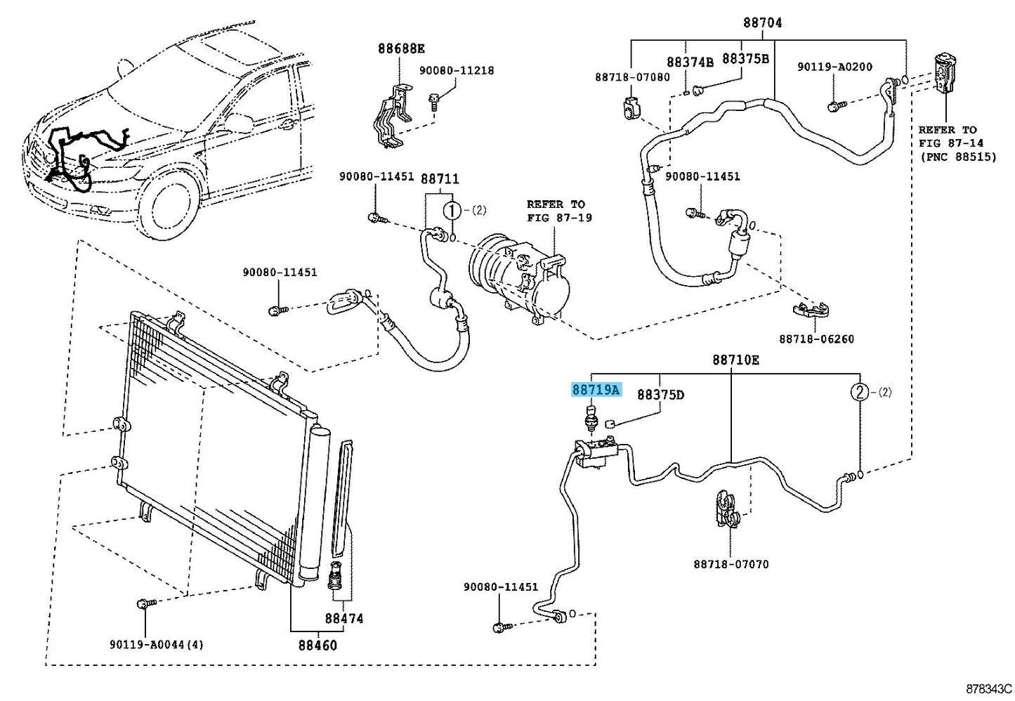 TOYOTA CAMRY ASV50 07-17 Genuine Airconditioner Pressure Sensor 88719-33020 OEM