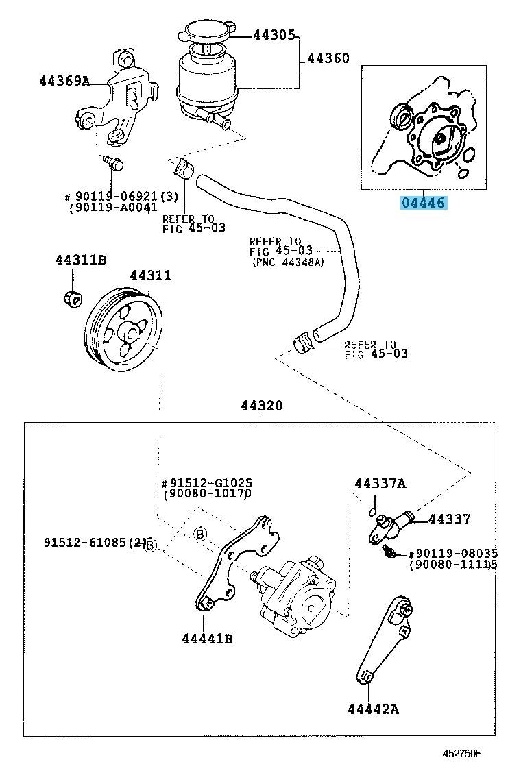 TOYOTA CAMRY MCV30 94-06 Genuine Power Steering Pump Gasket Kit 04446-53030 OEM