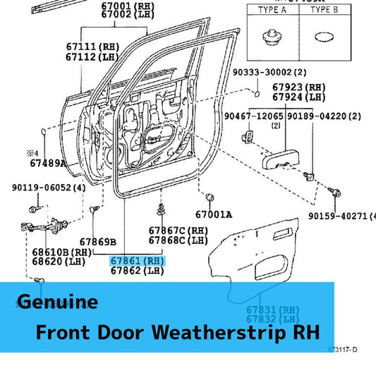 TOYOTA SCION NCP31 '04-05 Genuine Front Door Weatherstrip RH 67861-52041 OEM