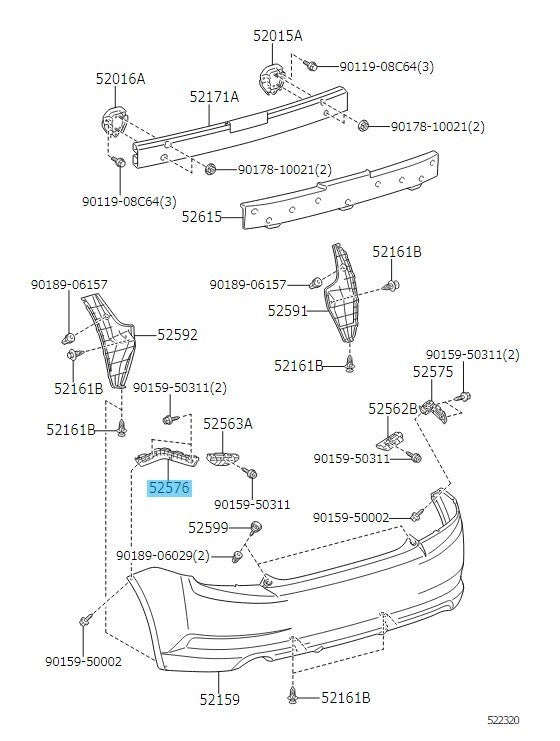TOYOTA SCION tC AT20 11-16 Genuine Rear Bumper Side Retainer LH 52576-21040 OEM