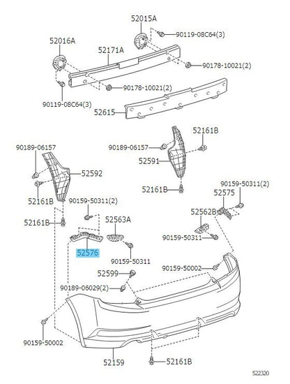 TOYOTA SCION tC AT20 11-16 Genuine Rear Bumper Side Retainer LH 52576-21040 OEM