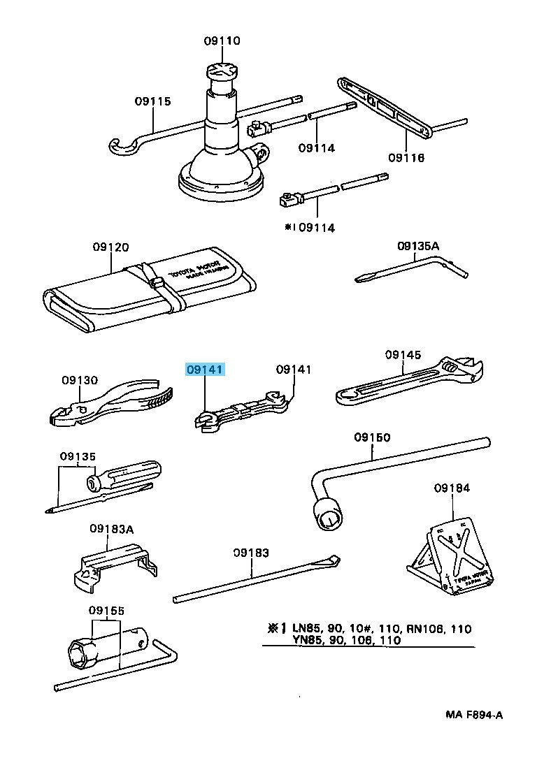 TOYOTA HILUX LN110L '92-05 Genuine In-Vehicle Tool Spanner(8驛｢譎｢・ｽ・ｻ郢晢ｽｻ繝ｻ・･10mm) 99914-10810