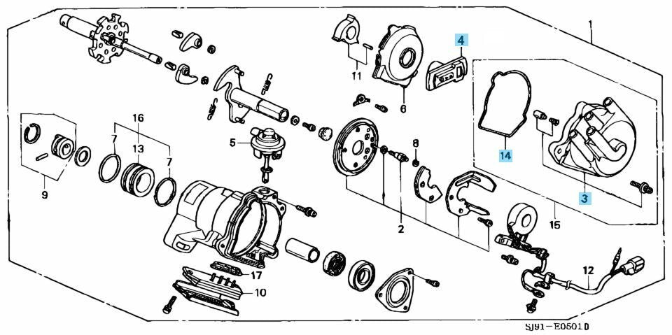 HONDA ACTY TRUCK HA1 HA2 HA3 HA4 Genuine Distributor Cap & Rotor & Packing OEM