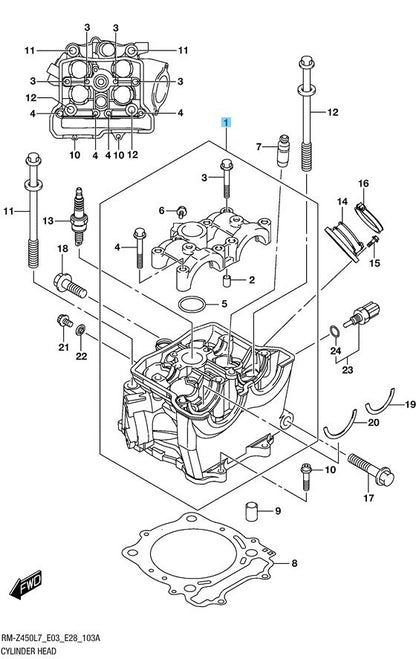 SUZUKI RM-Z450 13-17 Genuine Engine Cylinder Head Assy 11100-28H12 OEM