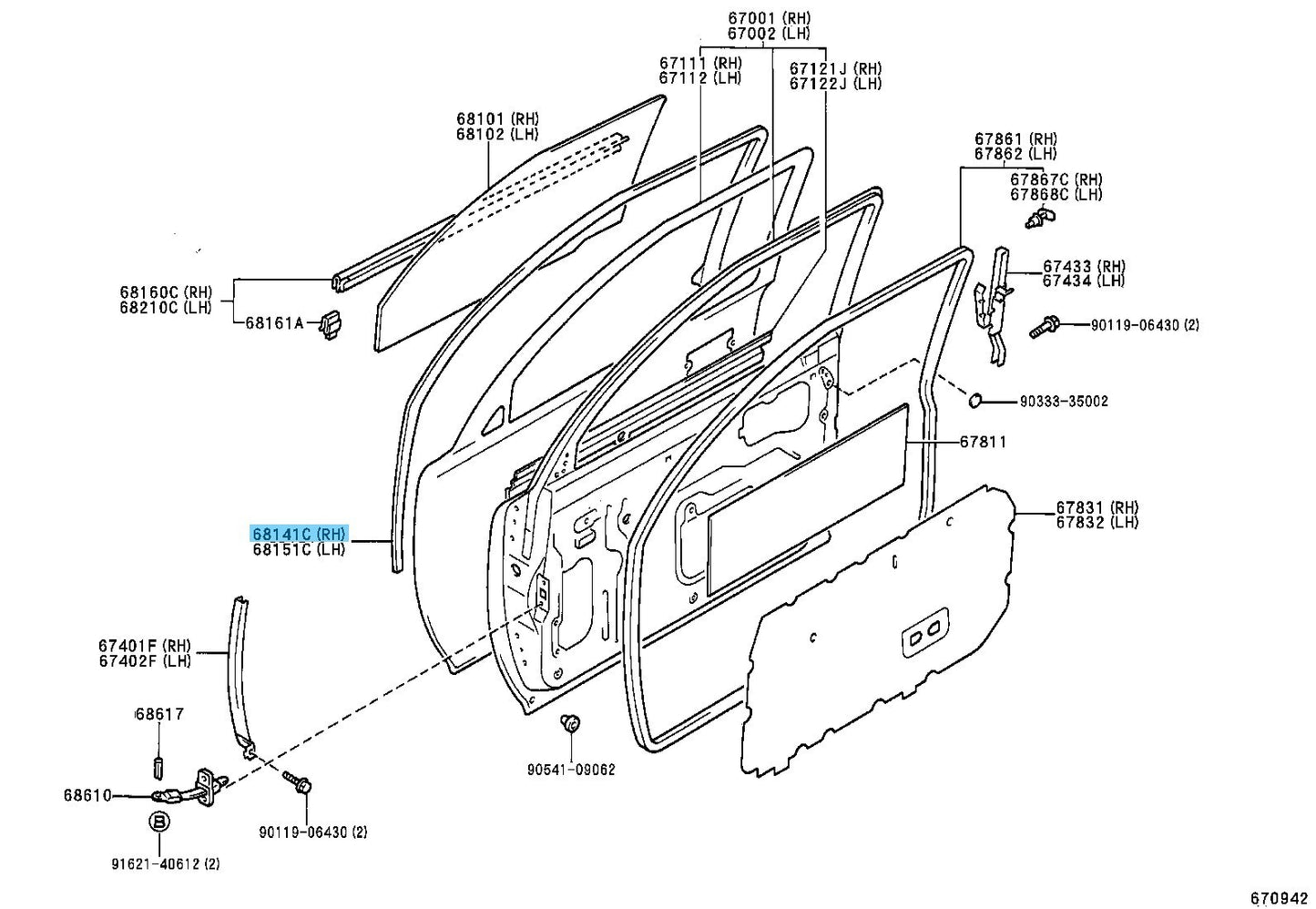 TOYOTA HILUX LN110L '1989-1997 Genuine Front Door Glass Run RH 68141-89115 OEM
