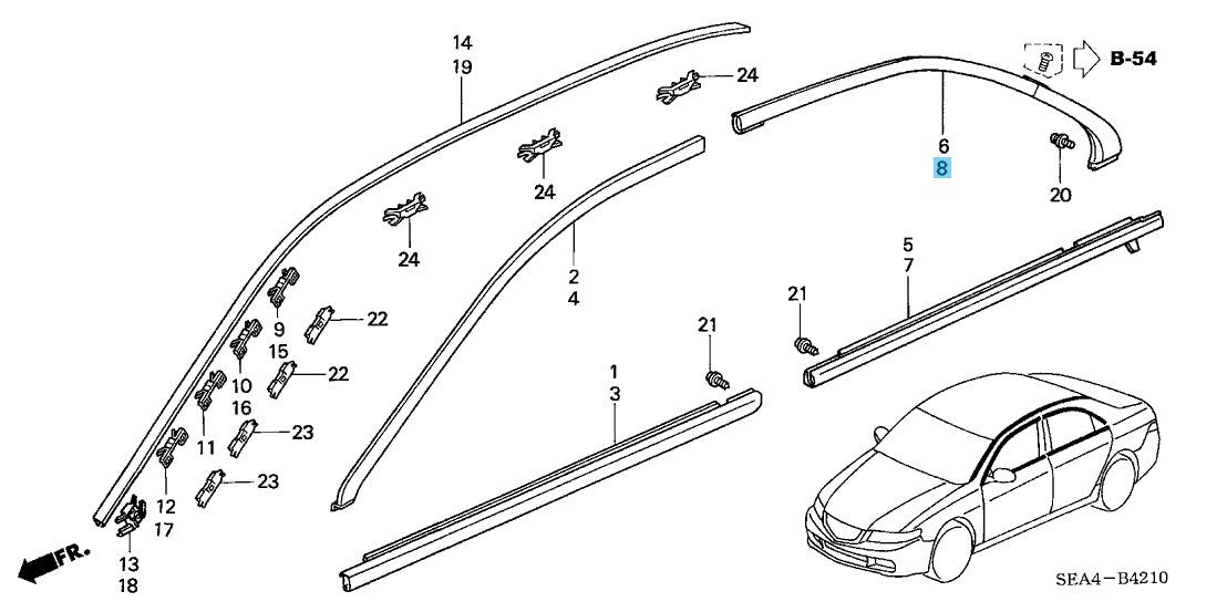 HONDA ACURA TSX CL9 '04-07 Genuine Rear Door Sash Molding LH 72961-SEA-003 OEM