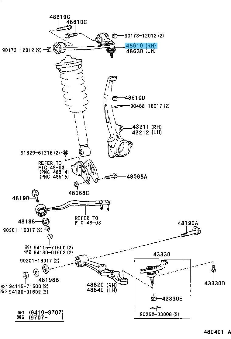 LEXUS LS400 UCF20 95-00 Genuine Front Suspension Upper Arm RH 48610-59015 OEM