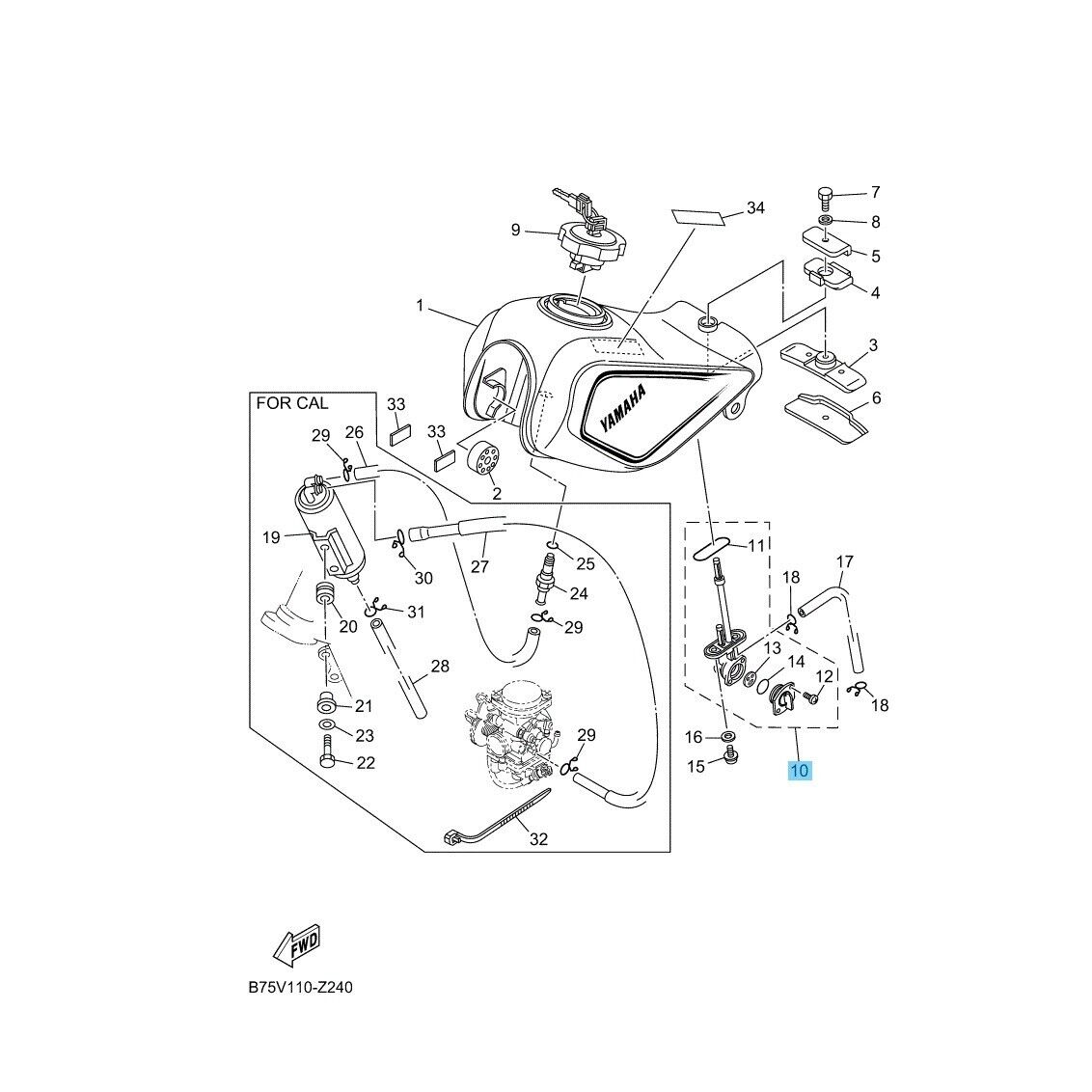 YAMAHA TW200 2013-2024 Genuine Fuel Cock Assy 1 23F-24500-20-00 OEM