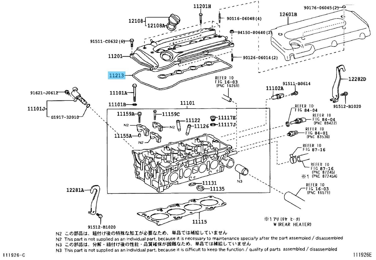 TOYOTA HIGHLANDER ACU20 01-07 Genuine Cylinder Head Cover Gasket 11213-28021 OEM