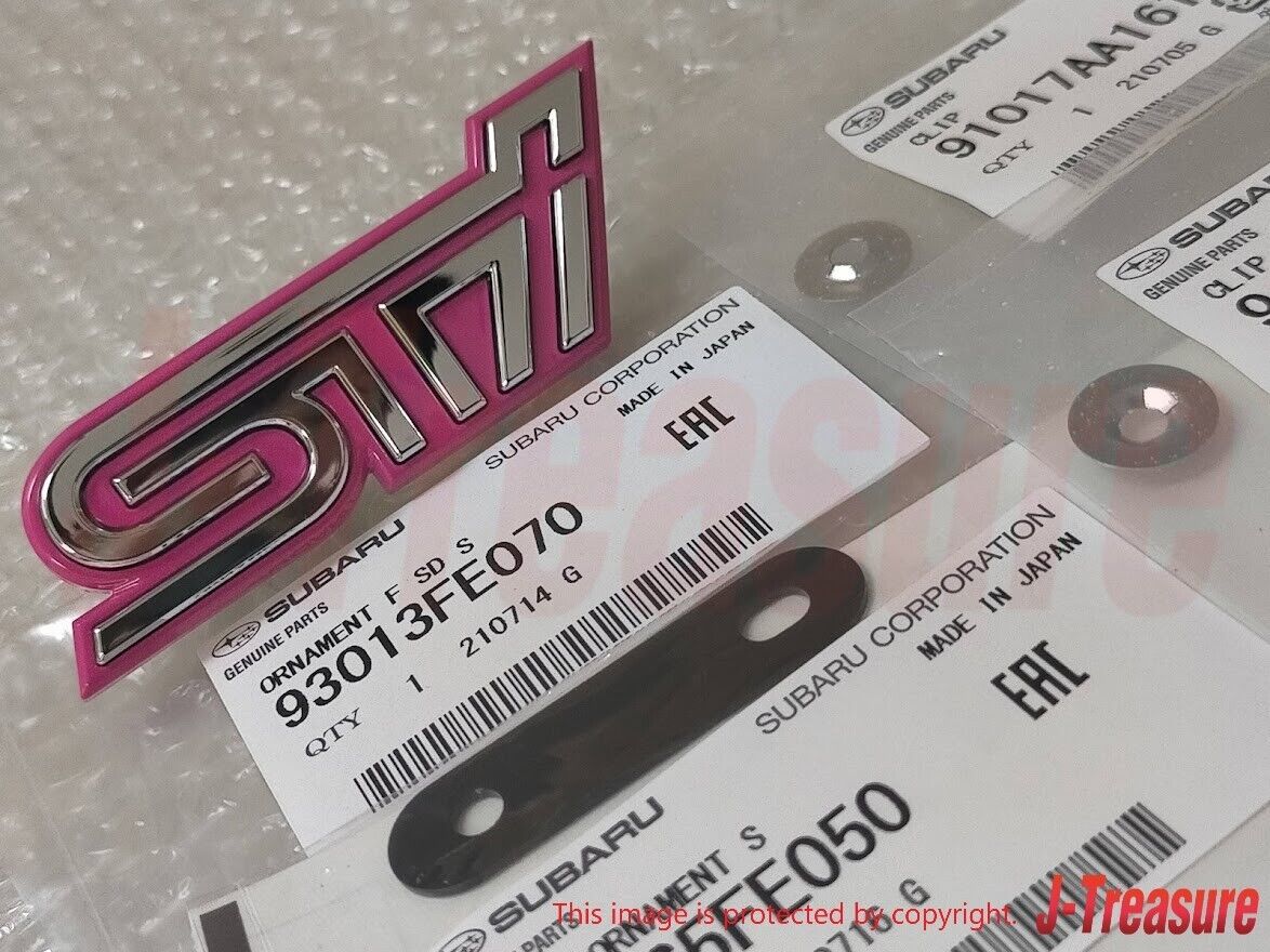 SUBARU Impreza WRX STi GDB Genuine Mesh Grill Pink "STi" Emblem BKT CLP Set OEM