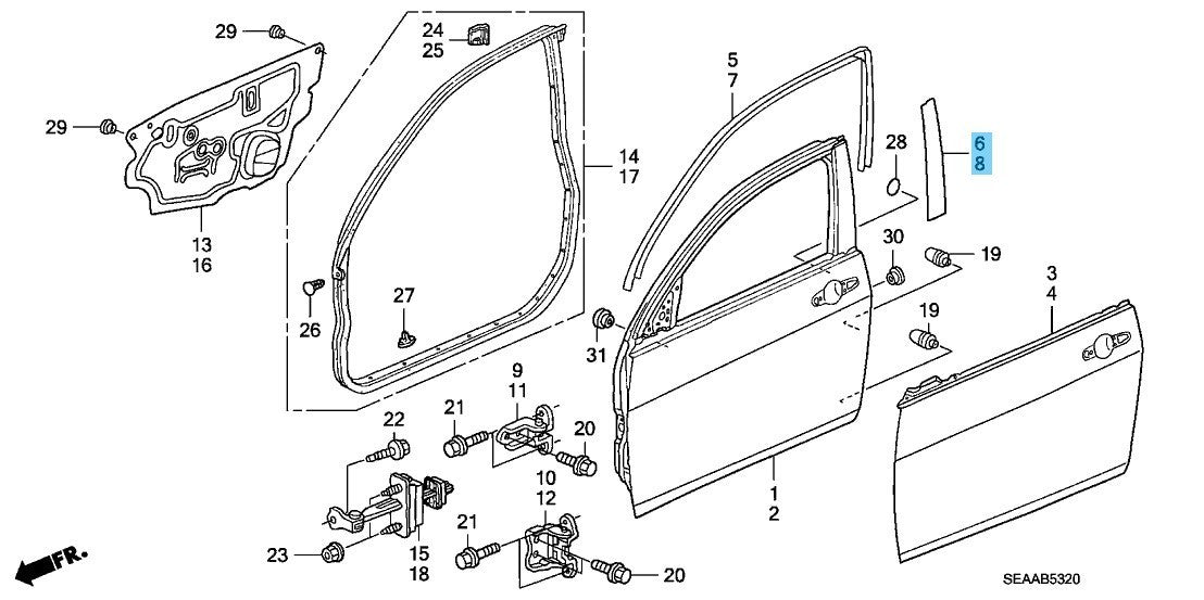 HONDA ACURA TSX 2004-2008 Genuine F/Door Sash Center Outer Tape RH & LH Set OEM