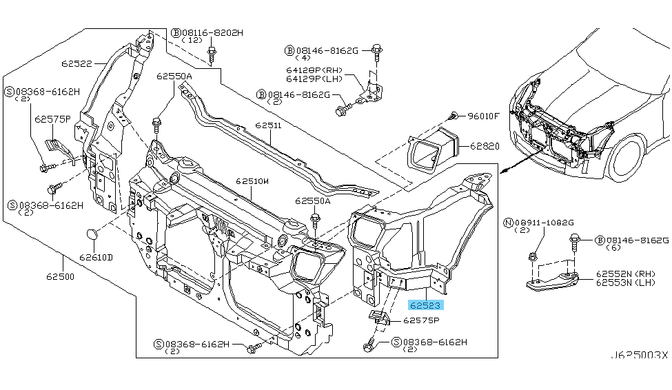 NISSAN 350Z Z33 2003-2006 Genuine Radiator Core Side Support LH 62521-CD000 OEM