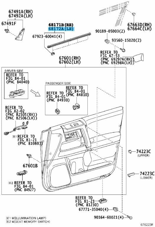 TOYOTA 4RUNNER 10-22 Genuine Front Door Glass Inner Weatherstrip LH 68172-60080