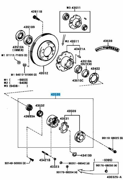 TOYOTA LAND CRUISER FZJ GRJ HDJ HZJ Genuine Free Wheel Hub 43530-60130 x2 Set