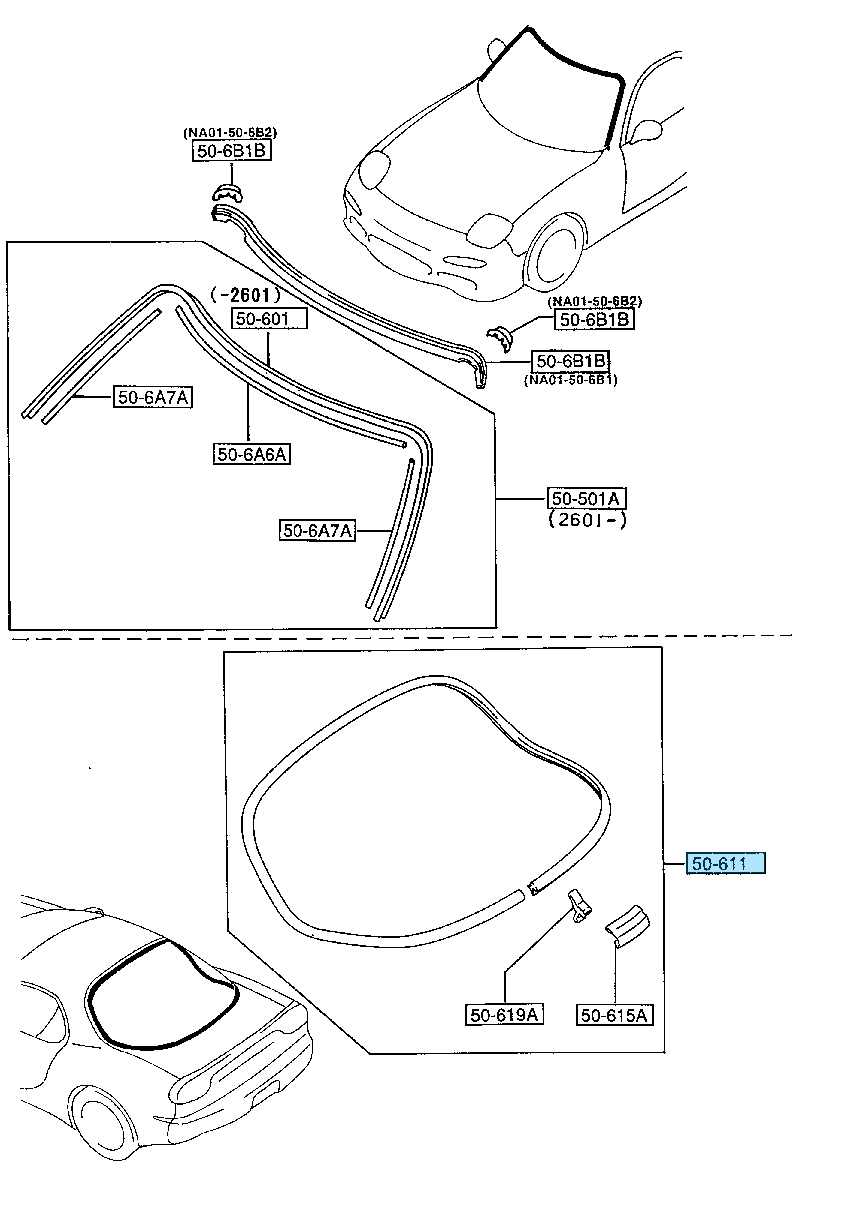 MAZDA RX-7 FD3S 93-95 Genuine Rear Grass Windshield Molding Clip & Joint Set OEM