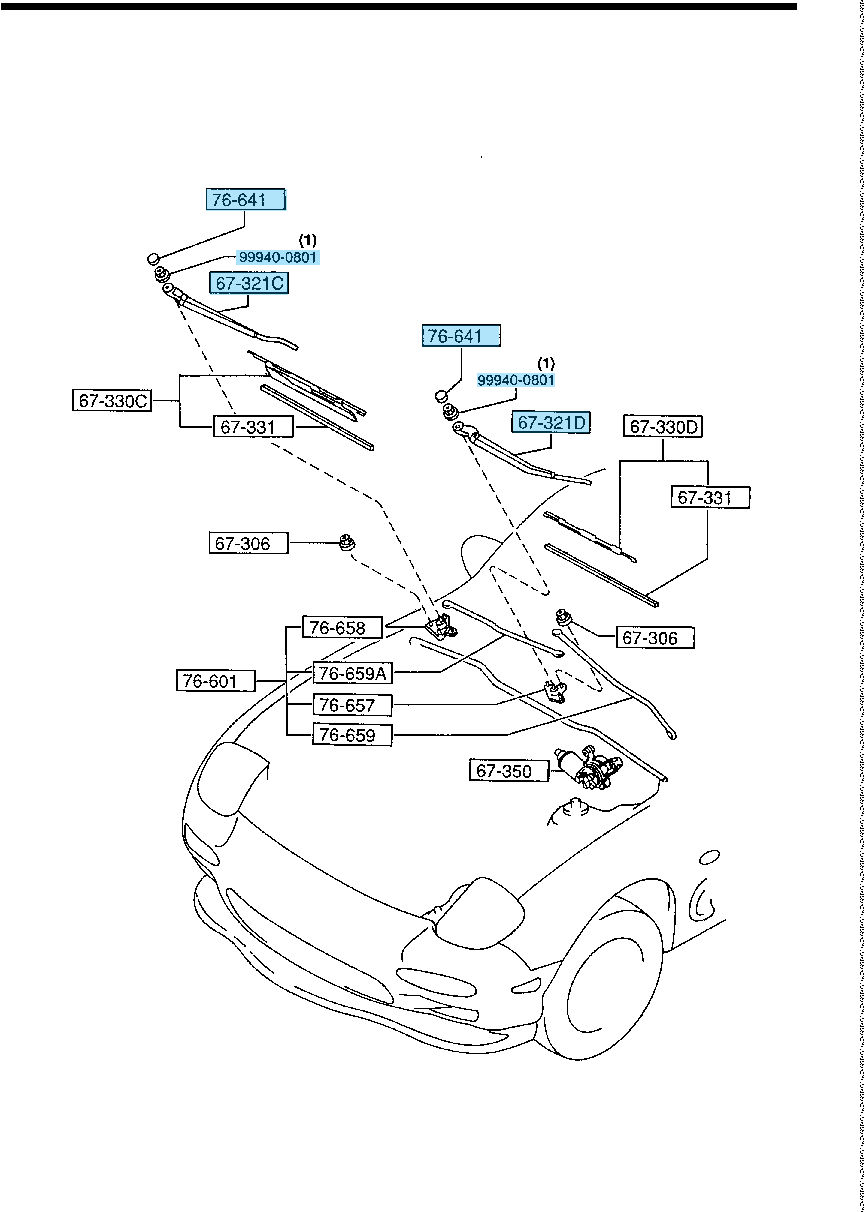 MAZDA RX-7 FD3S RHD Genuine Front RH & LH & Rear Wiper Arm & Nut & Cap OEM