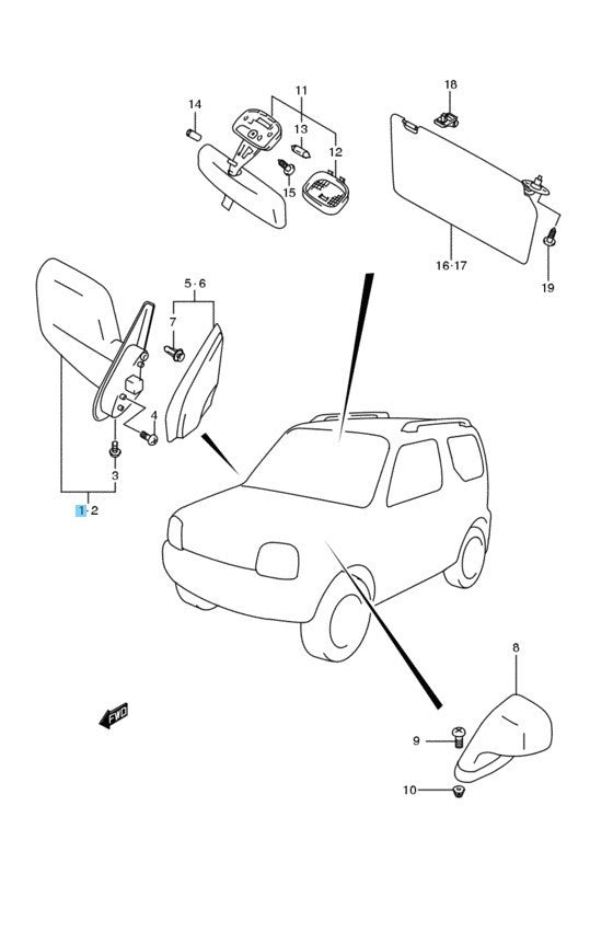 SUZUKI JIMNY JB23W TYPES 1 to 3 Genuine Out Rear View Mirror Assy RH (BLACK)