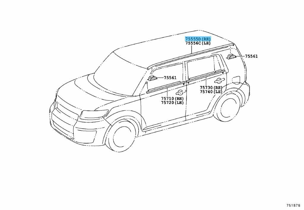 TOYOTA RUMION SCION xB AZE151 08-15 Genuine Roof Drip Moulding RH 75555-12161