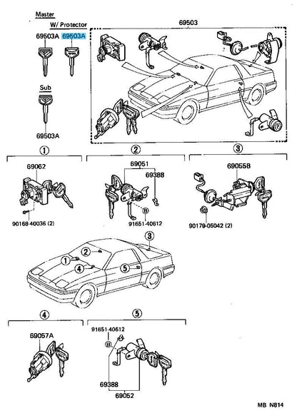 TOYOTA SUPRA MA70 1989-1992 Genuine Master Blank Key 90999-00174 x2 Set OEM