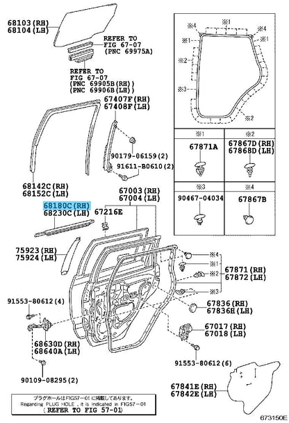 TOYOTA SCION xA NCP61 04-06 Genuine Rear Door Glass Outer Weatherstrip Right OEM