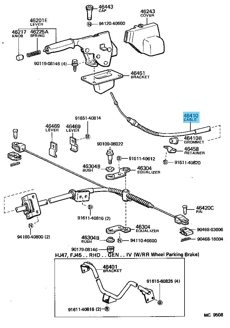 TOYOTA LAND CRUISER BJ/FJ40 82-84 Genuine Parking Brake Cable Assy No.1 OEM RHD