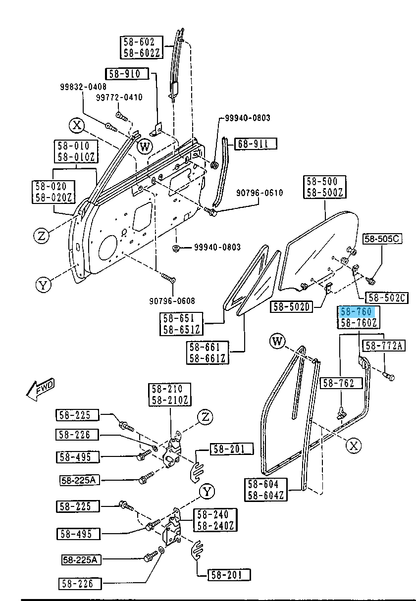 MAZDA MX-5 MIATA NA8C 90-97 Genuine Door Weather Strip RH NA01-58-760J OEM