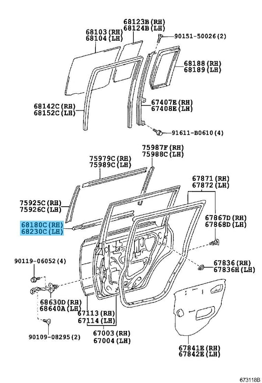 TOYOTA SCION xB NCP31 04-06 Genuine Rr/Door Glass Weatherstrip OUTER RH & LH Set