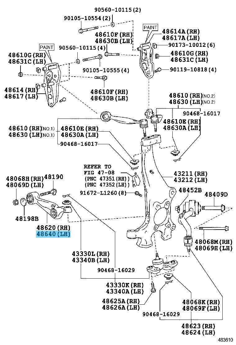 LEXUS LS460 USF45 09-17 Genuine Front Lower Suspension Arm LH 48640-50081 OEM