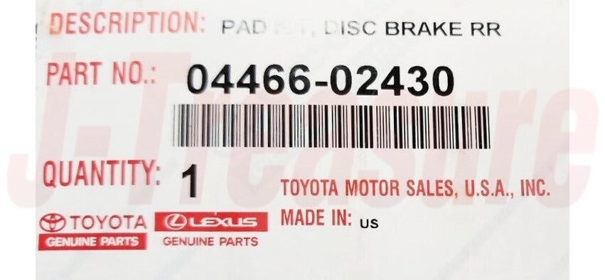 TOYOTA HIGHLANDER GSU7# 20-23 Genuine Rear Disc Brake Pad Kit 04466-02430 OEM
