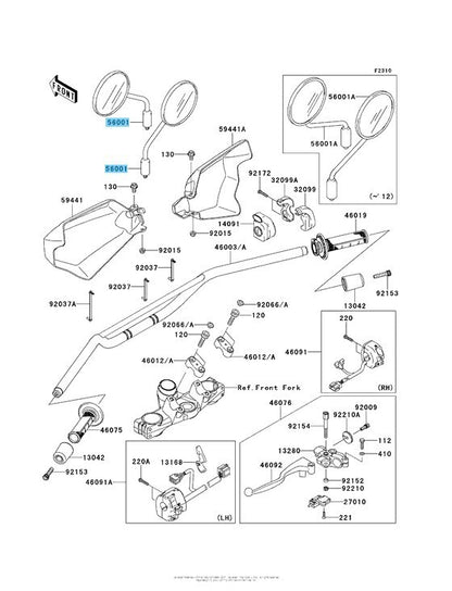 KAWASAKI KLR650 2013-2014 Genuine Mirror Assy 56001-0137 RH or LH OEM