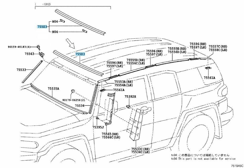 TOYOTA FJ CRUISER 2007-2014 Genuine Front Upper Outside Windshield Molding OEM