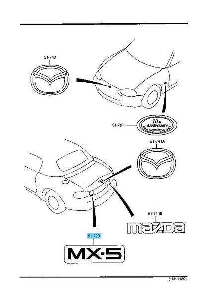 MAZDA MX-5 MIATA NB6C 2001-2005 Genuine Rear Car Name Emblem NC30-51-721B OEM