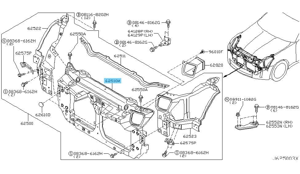 NISSAN 350Z Z33 2006-2008 Genuine Radiator Center Support 62510-EV00C OEM