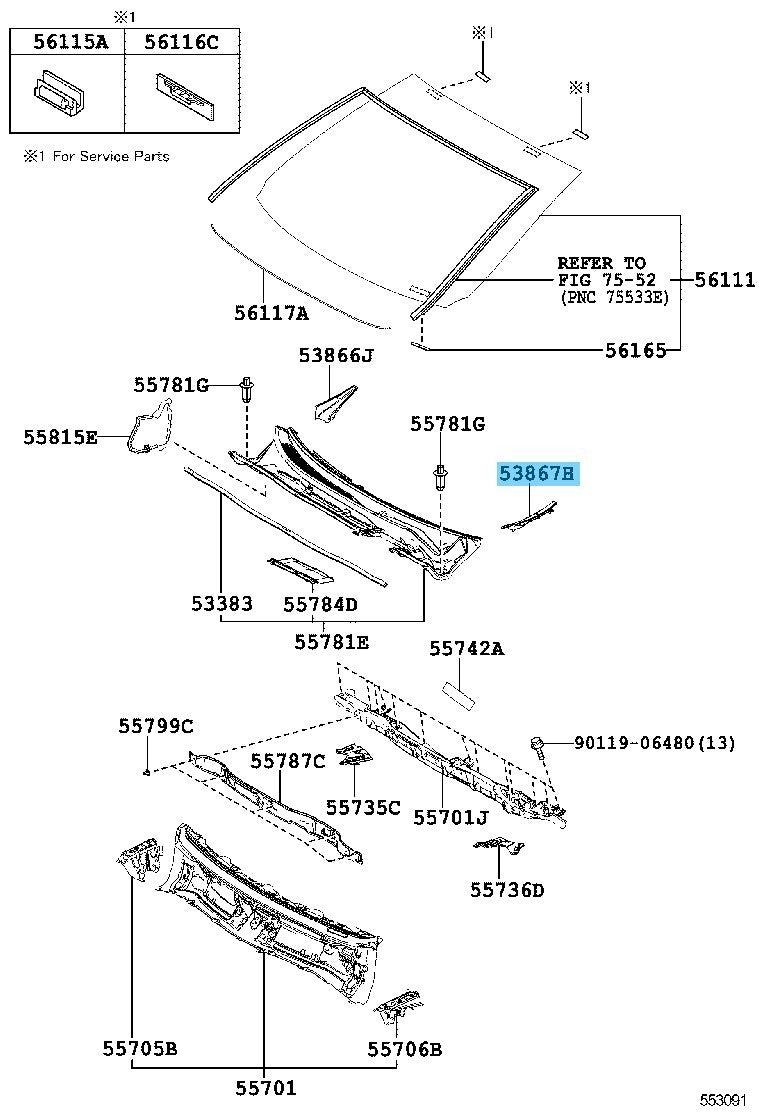 TOYOTA RAV4 ALA40 13-18 Genuine Front Fender To Cowl Side Seal LH 53867-42020