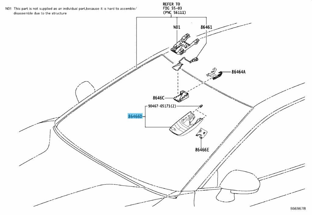 TOYOTA CAMRY AXVA70 18-21 Genuine Forward Recognition Cover No1 86466-33060 OEM