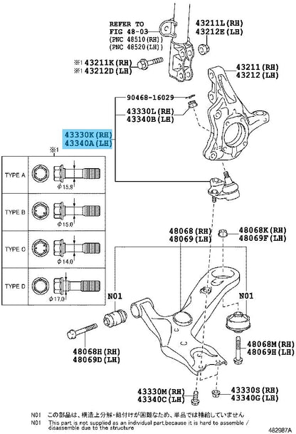 TOYOTA LEXUS CT200H ZWA10 11-17 Genuine FRONT LOWER BALL JOINT 43330-49185 OEM