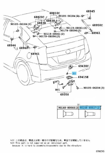 TOYOTA PRIUS ZVW30 2010-2015 Genuine Hex Lobular Screw 90148-80027 x2 Set OEM